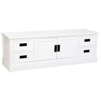 Wanderlust Deco Mueble bajo de madera blanco con 2 puertas y 4 cajones 154x45x51.5h cm
