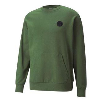 Puma Solid Color Logo Round Neck Pullover Long Sleeves Unisex Green 532241-67