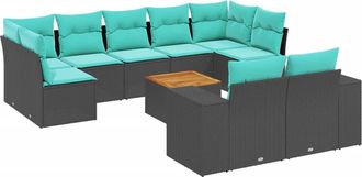 vidaXL Set Divani Da Giardino 10 Pz Con Cuscini Nero In Polyrattan Vidaxl