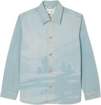 Lacoste Oversize Button-Up Denim Shirt in Mku Washed Bleach at Nordstrom, Size 15.75