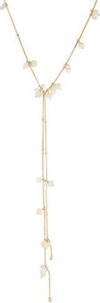 Nordstrom Rack Floating Cubic Zirconia & Faux Pearl Lariat Necklace in Clear- White- Gold at Nordstrom Rack