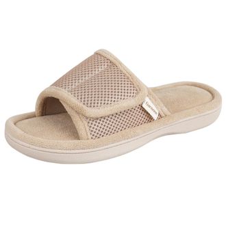 Garonne Womens Adjustable Wrap Open Toe Slippers with Memory Foam Summer House Shoes for Women, beige, 2.5/3 UK