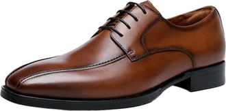 Generic Dress Oxford Shoes for Men Lace Up Bike Toe Derby Shoes Vegan Leather Non Slip Block Heel Anti-Slip Low Top Slip Resistant Party(Brown,10.5 UK)