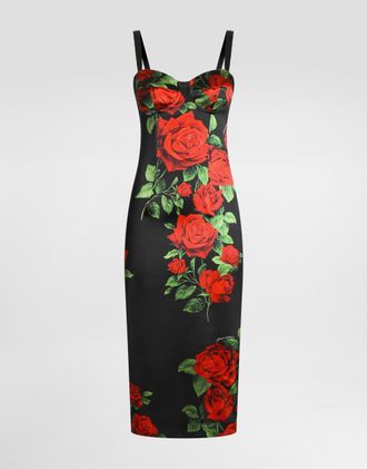 Dolce & Gabbana Rose-print Satin Dress - Woman Dresses Multicolor 36