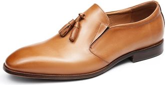 Generic Mens Slip on Casual Loafers Low Block Heel Office Dress Shoes Pointed Toe Business Formal Shoes with Tassel,Yellow,8.5 UK