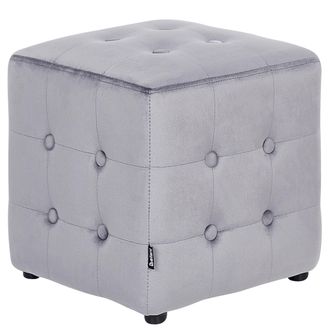 Beliani Beliani - Puf Cubo Reposapi&eacute;s Capiton&eacute; Dormitorio Sala De Estar Terciopelo Gris Wisconsin