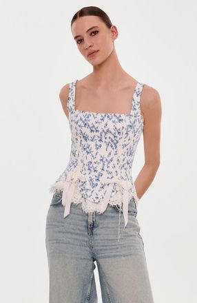 Milla Corset on Straps with Bows and Ribbon Lacing in Blue Lavender at Nordstrom, Size 8