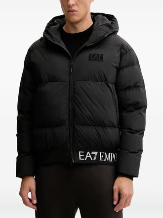 Emporio Armani hooded logo-patch jacket - Zwart