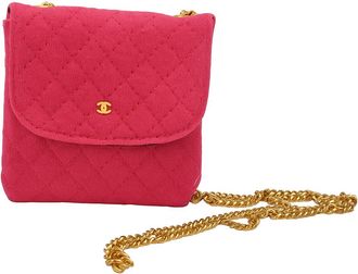 Chanel Classic Flap Card Holder On Chain Quilted Jersey Brown Canvas Bag (Pre-Owned)