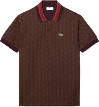 Lacoste Polo Classic Fit in Jacquard con Monogramma - - Tops - Uomo - Marrone - L