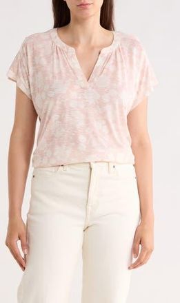Lucky Brand Sandwash Notch Neck Floral Top in Pink Floral at Nordstrom Rack, Size X-Large