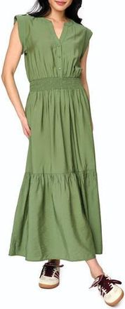 Gibsonlook Bohemian Smock Waist Maxi Dress in Vineyard Green at Nordstrom Rack, Size Xx-Small