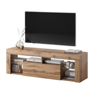 Selsey Bianko - Mobile Tv Moderno / Tavolino Tv / Porta Tv Elegante Con Ripiani In Vetro 140 Cm (quercia Dorata, Senza Led) - Selsey