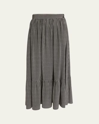 Chlo&eacute; Micro Check Silk Maxi Skirt