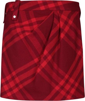 Burberry Pleated Wool Skirt - Dames - Korte rokken - Rood - XS - Wol - Rokken