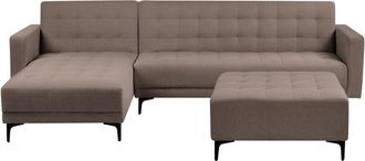 Beliani Right Hand Corner Sofa Bed Taupe Fabric Tufted Modern L-Shaped Modular 4 Seater with Ottoman Chaise Longue ABERDEEN