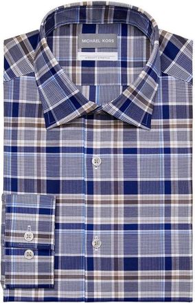 Michael Kors Dress Shirt Mens Brown Multi Button Up Collared FTS242