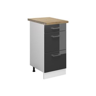 Vicco Mueble Bajo De Cocina R-line, Antracita Alto Brillo, 40 Cm Con Cajones, Et Roble