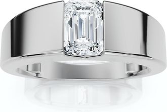 Pompeii3 Mens 1Ct Emerald Cut Diamond Wedding Anniversary Ring 14k Gold or Platinum