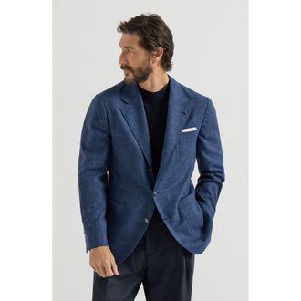 Brunello Cucinelli Prince of Wales deconstructed blazer in Denim at Nordstrom, Size 46 It