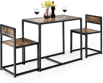 Costway Costway - Juego De Mesa Y 2 Sillas De Comedor Grupo De Mueble Con Marco De Metal Para Bar Habitaciones Peque&ntilde;as Cocina Bistr&oacute; Natural