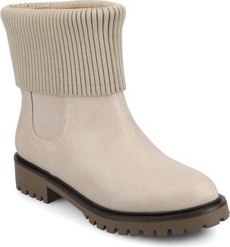 Journee Collection Isabeau Knit Collar Chelsea Boot - Wide Width Available in Bone at Nordstrom Rack, Size 6.5