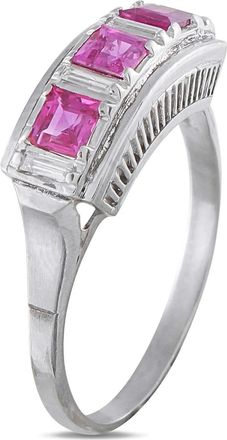 Luxury Bazaar platinum linear-band diamond and ruby ring - Zilver