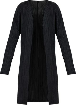 Pleats Please Issey Miyake Geplooide lange jas - Zwart