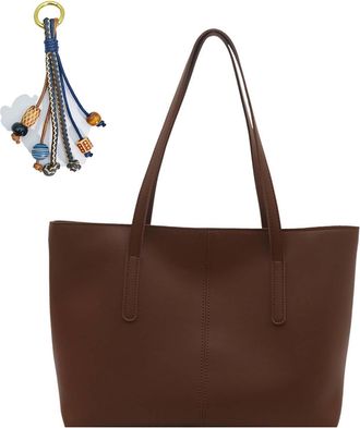 Generic Large Vintage Tote Bags for Women, Vegan Leather Shoulder Bag Laptop Bags, Lightweight Casual Commuting Handbags with Chic Pendant for School Work Tra