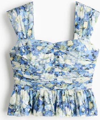 H&M Gathered Peplum Top in Blue/floral at Nordstrom, Size X-Small