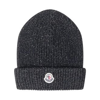 Moncler Metallic Wool Beanie - male - Moncler - Accessories - Black - L - Accessories