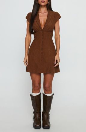 Princess Polly Magdalene Corduroy Button-Up Minidress in Chocolate at Nordstrom, Size 12