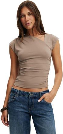 Cotton On Womens Scout Asymmetric Short Sleeve in Washed Mocha at Nordstrom, Size Xx-Small