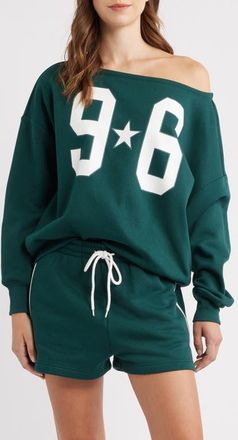 Vinyl Icons Off the Shoulder Graphic Sweatshirt in Green at Nordstrom, Size X-Small