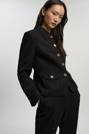 Karen Millen Textured Compact Stretch Tailored Jacket in Black at Nordstrom, Size 10
