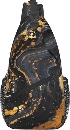 Generic Black Marble Gold Sling Bag Trendy Cross Body Bag Lightweight Sling Backpack For Sports Outdoors Casual
