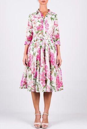 Samantha Sung Lilac Flower Midi Shirtdress in White at Nordstrom, Size 12