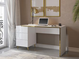 Vente-Unique Scrivania con cassetti Bianco brillante e Dorato MARZIALO