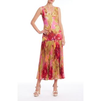 Badgley Mischka Floral Pleated Cocktail Dress in Pink Multi at Nordstrom, Size 14