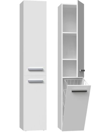 OEM Columna Con Estante Para Mueble De Ba&ntilde;o, Color Blanco Mate - Universal, Con Cesta Para La Ropa Sucia - &iexcl;perfecta Para Ba&ntilde;os Peque&ntilde;os