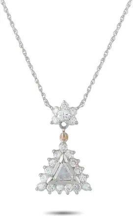 Luxury Bazaar 14K White Gold 1.25ct Diamond Triangular Halo Pendant Necklace MF21-070226