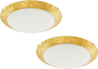 Loops 2 PACK Wall Flush Ceiling Light Colour White Shade White Gold Glass LED 16W