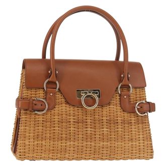 Ferragamo Gancini Mini Handbag Wood Beige Wood Handbag (Pre-Owned)
