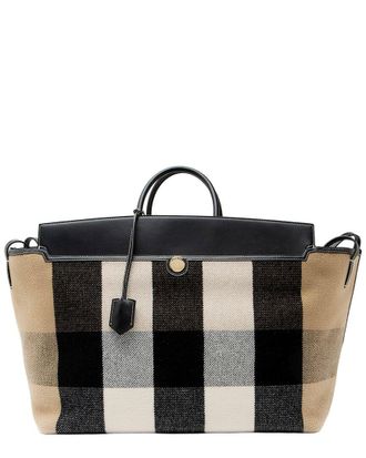 Burberry Beige, Black, White Leather & Wool Society Xl Tote (Authentic Pre- Loved)