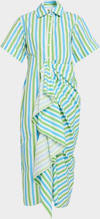 Rosie Assoulin Gathered Ruffle Striped Maxi Shirtdress