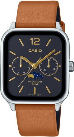 Casio Moonphase Leather Strap Watch, 44.5mm x 34mm in Brown at Nordstrom