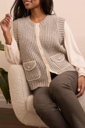 Tribal Sleeveless With Pockets Vest - Plus In Heather Sandstone