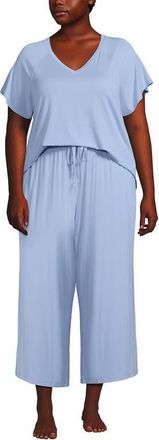 Lands End Cooling Pajama Set - Short Sleeve Top and Crop Pants in Misty Blue at Nordstrom, Size 1X