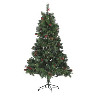 Beliani Beliani - Rbol De Navidad Artificial Verde Con Luces Led Incorporadas 180 Cm Ramas Sint&eacute;ticas Conos Fruta De Acebo Con Soporte Jacinto