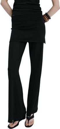 Mango Foldover Knit Wide Leg Pants in Black at Nordstrom, Size X-Small